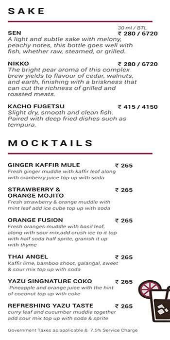 Menu at Yazu - Pan Asian Supper Club, Mumbai