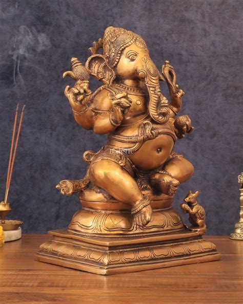 Brass Chola Style Ganesha Statue 13" Antique Tone – Budhshiv.com