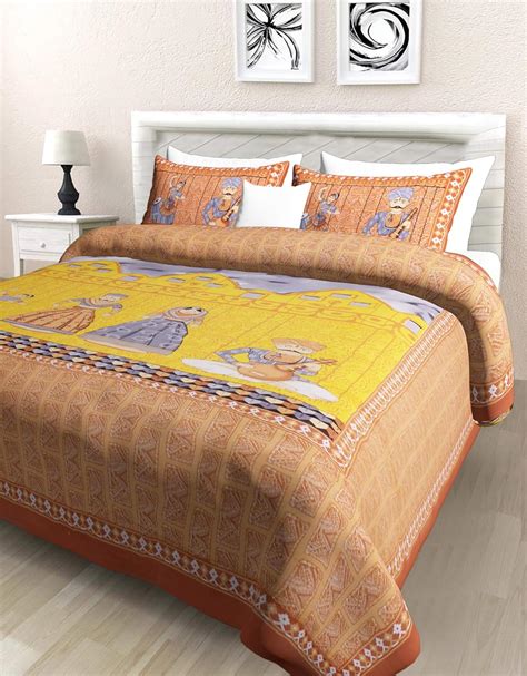 Nakshtra Arts Rajasthani Gudda Design Light Orange Double Bed besheet ...