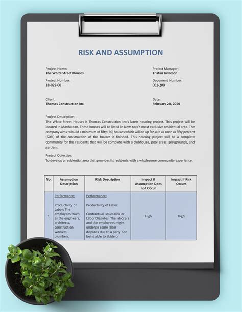 Risks And Assumptions Template in Word, Google Docs - Download ...