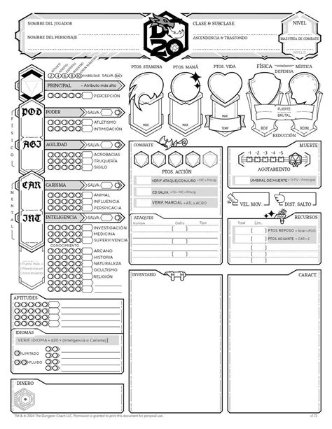 Spanish character sheet : r/DC20