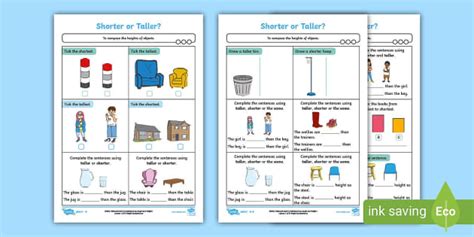 👉 Shorter or Taller Worksheets - KS1 Maths