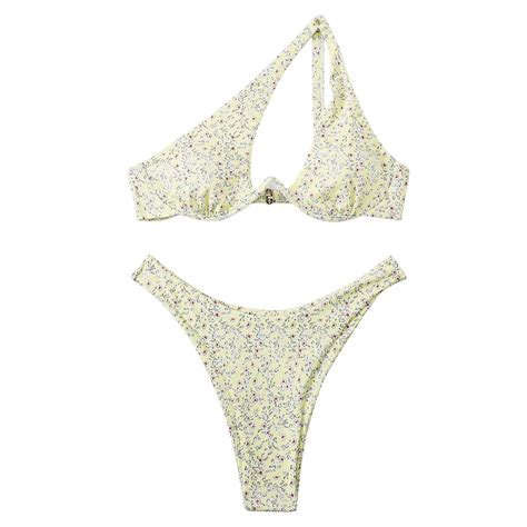 One Shoulder Swimsuits for Women 2 Piece Floral Bathing Suit Underwire ...