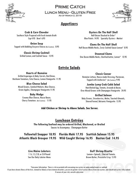 prime catch menu in Boynton Beach, Florida, USA