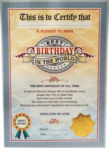 Northland Best Birthday in the world Certificate - Unique gifts for ...