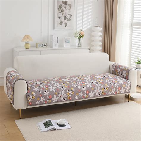 Quilted Sofa Seat Mat for 1/2/3 Seater with 2 Armrest Covers with Pock ...