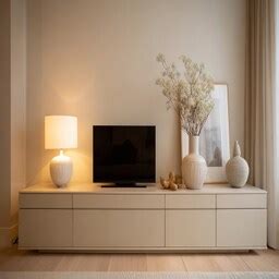 Modern TV Unit Design With Cream-Toned Floating Unit