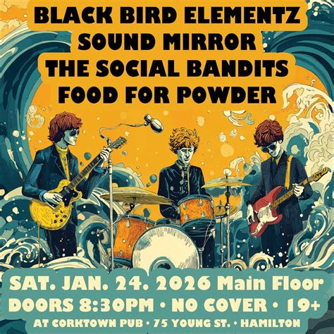 🎸🖤 BLACK BIRD ELEMENTZ SOUND MIRROR, THE SOCIAL BANDITS & FOOD FOR ...