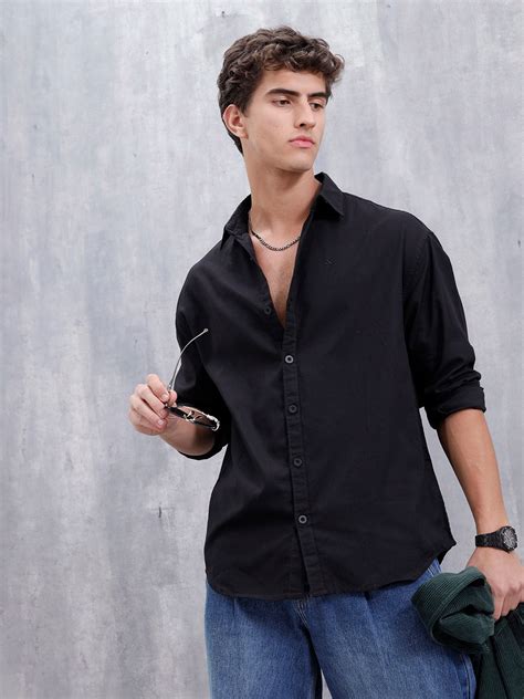 Solid Oversized Casual Shirt | Black – Wrogn