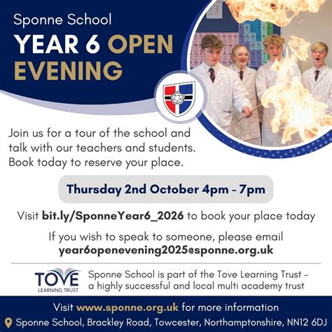 Sponne School Year 6 Open Evening - 2026/2027 School Year Admissions ...