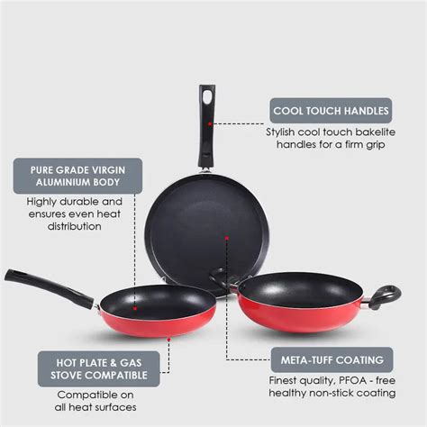 WONDERCHEF Venice 3Pcs cookware set Red & Black – NeverOwned India