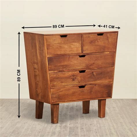 Buy Helios Anna Mango Wood Chest of 5 Drawers - Brown from Helios by ...