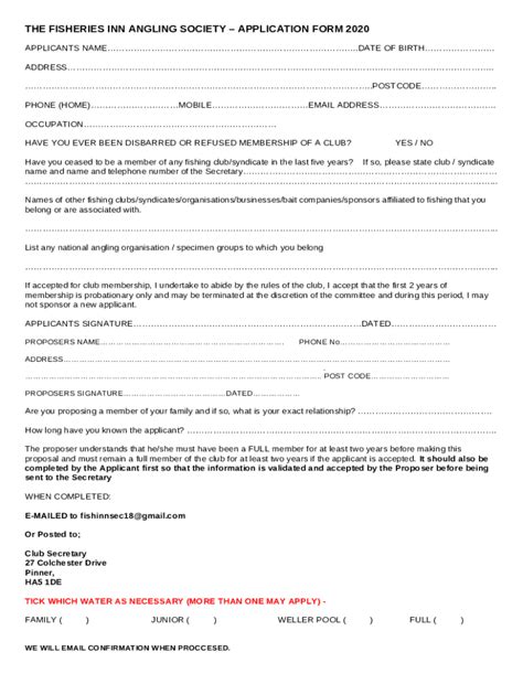 the fisheries inn angling society Doc Template | pdfFiller