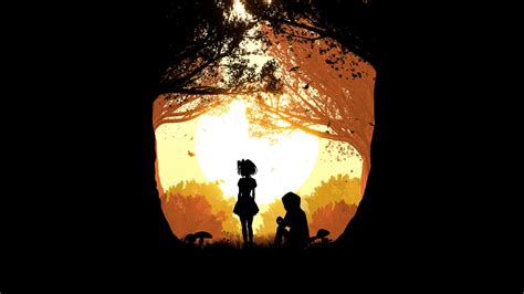 Girl Wallpaper 4K, Boy, Couple, Silhouette, Sunset