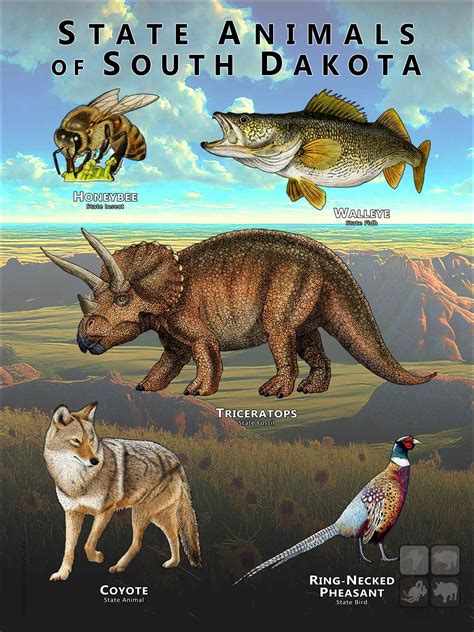 South Dakota State Animals Poster Print