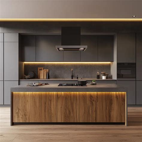 Sleek Simplicity: Minimalist Kitchen with Rich Wooden Textures and ...