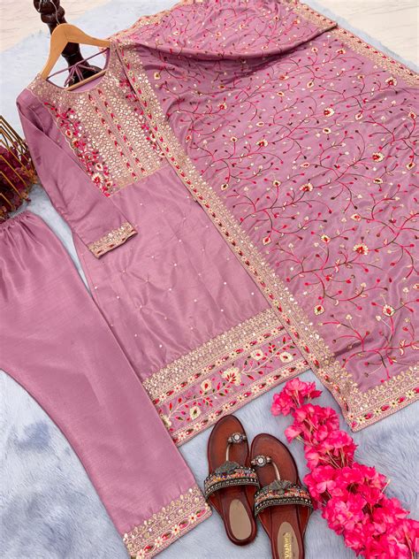 Admiring Embroidery Sequence Work Dusty Pink Color Kurti Pair – Vastra Shop