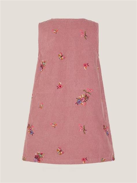 Monsoon Kids' Corduroy Embroidered Pinafore Dress, Pink
