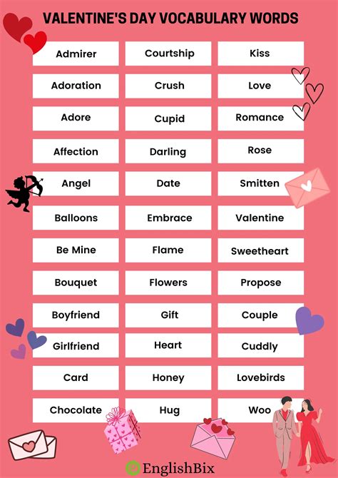 Valentine Vocabulary Words Valentine's Word List | TPT