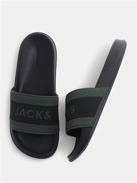 Black Logo Printed Pool Sliders