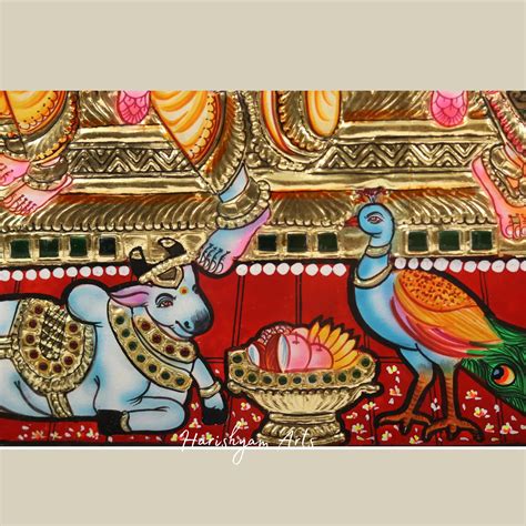18" Lord Shiva Parivar Tanjore Painting with Frame and Traditional Gol