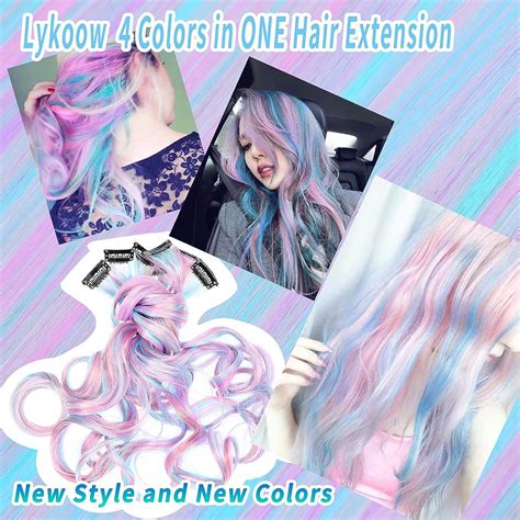 Lykoow 40 PCS 26 Unicorn Color Clip in Hair Extensions for Women, Girls ...