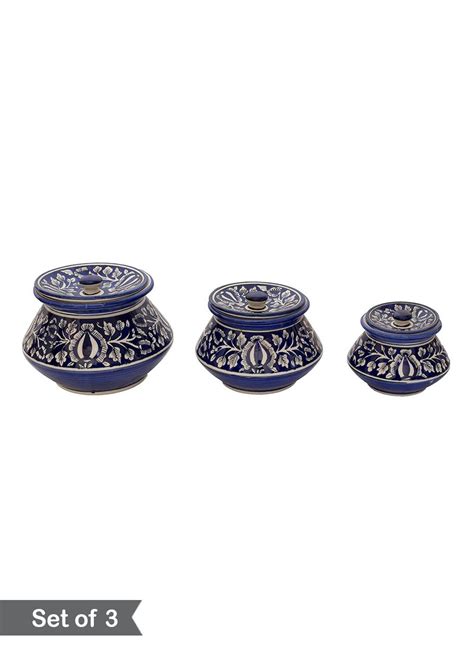 Get Blue Handpainted Biryani Handi with Lids - Set of 3 at ₹ 2999 | LBB ...