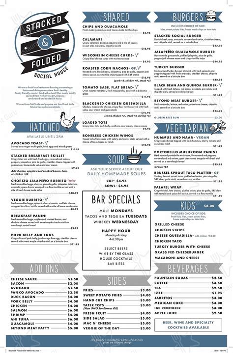 Menu at Stacked & Folded restaurant, Winnetka