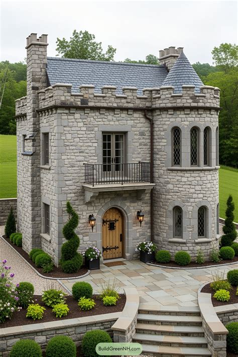 Cozy stone castle with turret and arched entrance. A dream of a ...