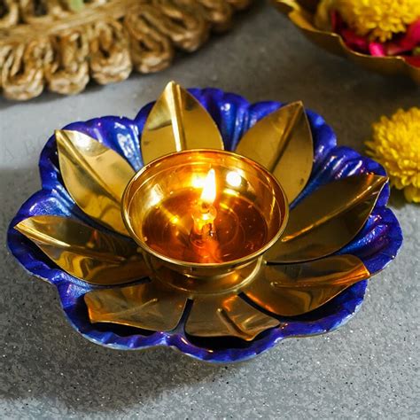 Buy Decorative Lotus Diya Colored Base Online in India - Mypoojabox.in