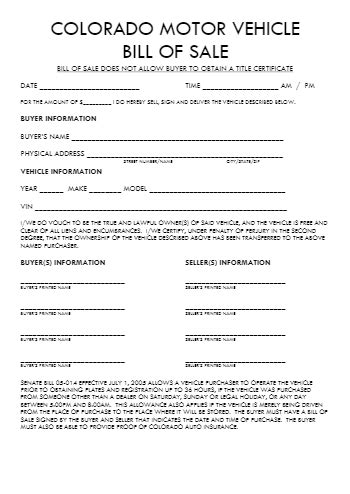 Bill Of Sale Colorado Template - udlvirtual.esad.edu.br