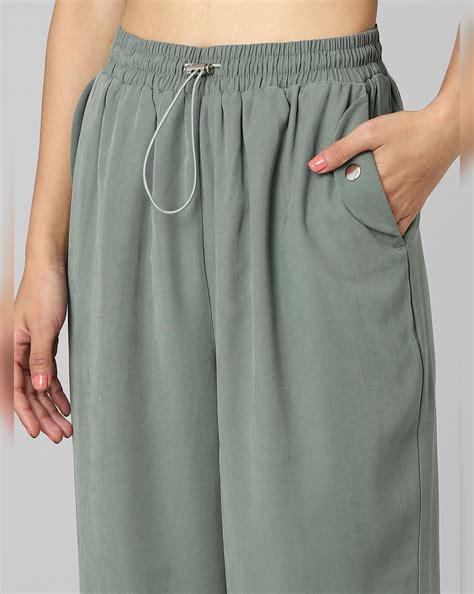 Green Mid Rise Relaxed Fit Twill Joggers