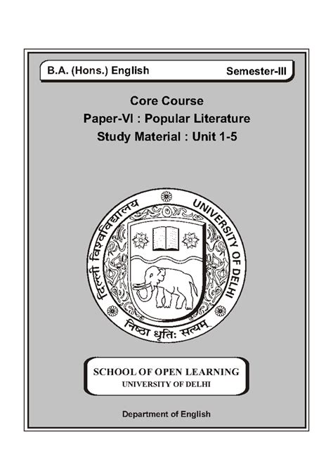 B.A. English - Paper-VI: Popular Literature Units 1-5 Study Material ...