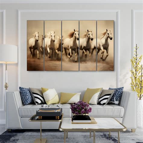 The Castle Decor Vastu 7 running horse painting with frame 5 Big Size ...
