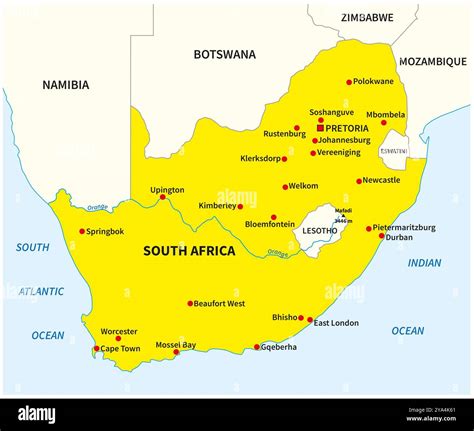Simple yellow overview map of South Africa Stock Photo - Alamy