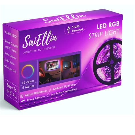 Buy SAIELLIN 3.5 Ft. USB 5V 5050 RGB LED Flexible Strip Light Multi ...