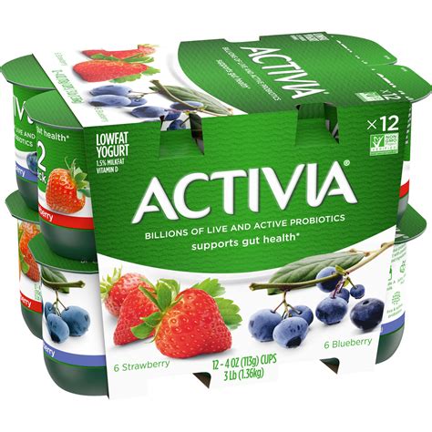 Activia Strawberry and Blueberry Probiotic Yogurt, Delicious Lowfat ...