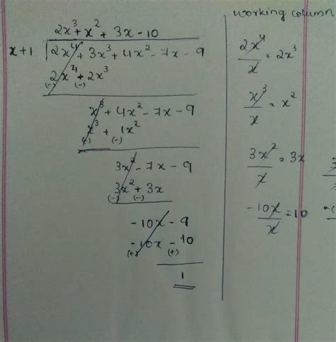 Divide the polynomial 2x⁴+3x³+4x²-7x-9 by x+1 , and find quotient and ...