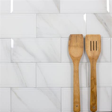 Abolos (Sample) Calacatta White Marble Look/Glossy 4-in x 8-in Glossy ...