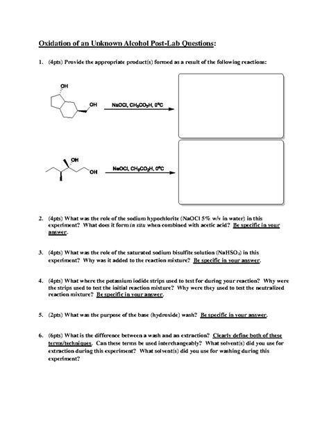 CHEM 2212 L - Oxidation of an Unknown Alcohol Post Lab Questions ...
