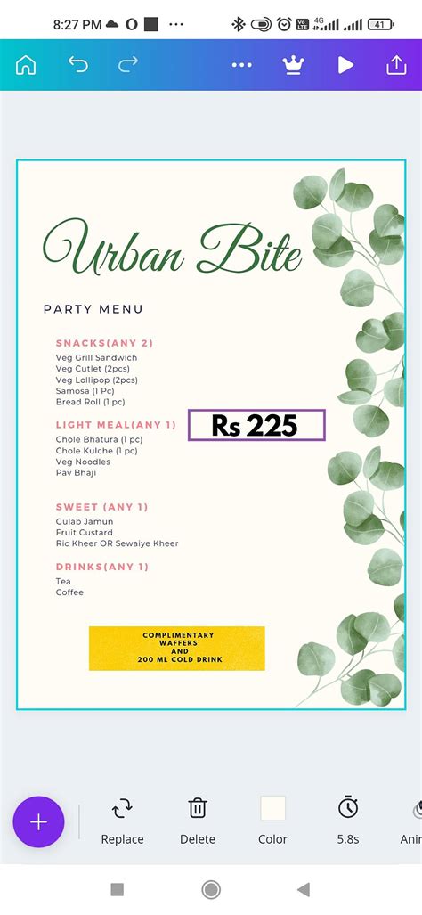 Menu at Urban Bite, Indore