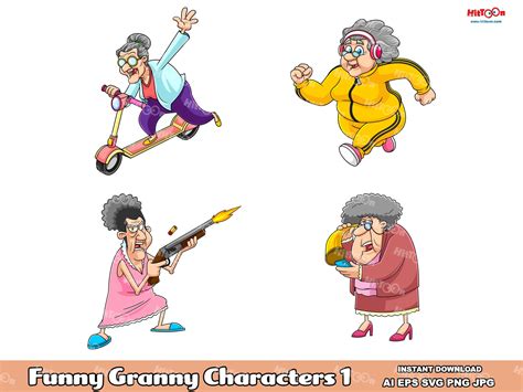 Funny Granny Cartoon Characters 1. Digital Clip Art Vector Graphic ...