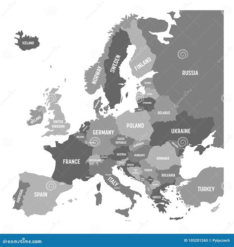 Europe Map - Grey Colored On Dark Background. High Detailed Political Map Of European Continent ...
