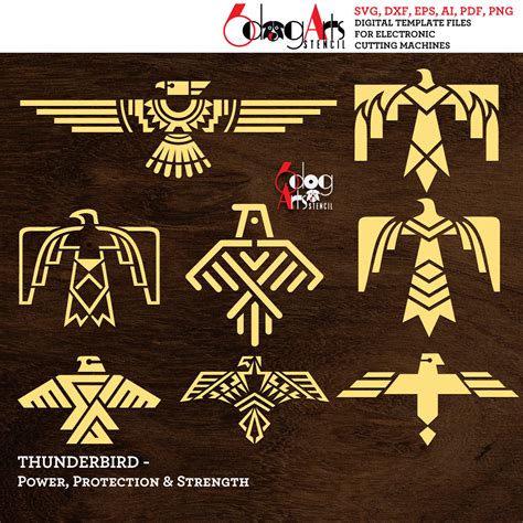 8 Native American Thunderbird Digital Stencil Templates Vector SVG DXF ...