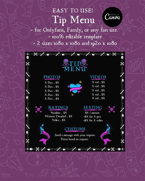 Onlyfans Tip Menu Templates - Social Media Template