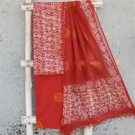 KOTA DORAI- Pure Cotton Kota Dorai Orange With Intricate Design Top An ...