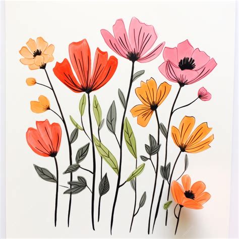 Premium AI Image | super simple marker drawing of flowers in one ...