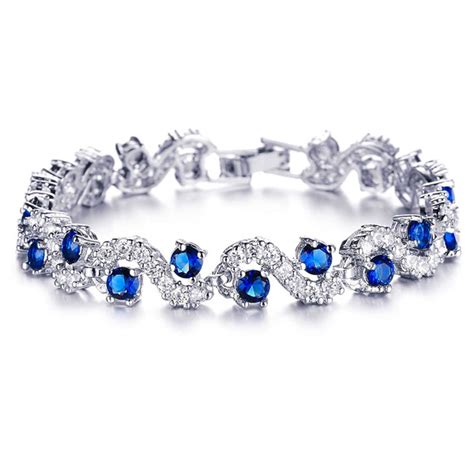 Send Rhodium Plated Rich Royal Blue Cuff & Kada Bracelet with Swarovski ...