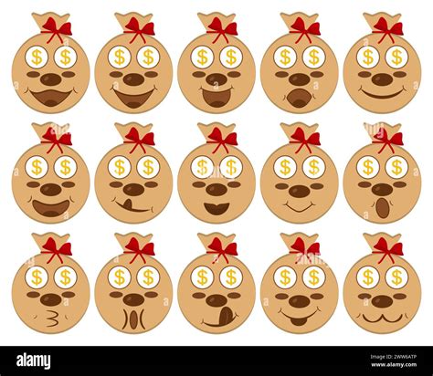 Funny money bags. Set of sacks with dollar sign in cartoon style with ...