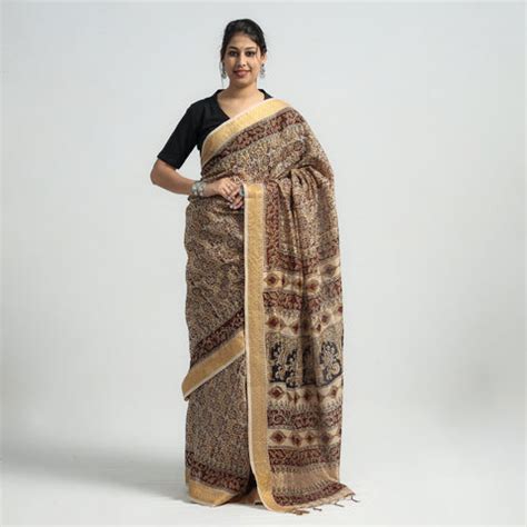 Kalamkari Sarees - Buy Original Pedana Block Print Kalamkari Saree ...
